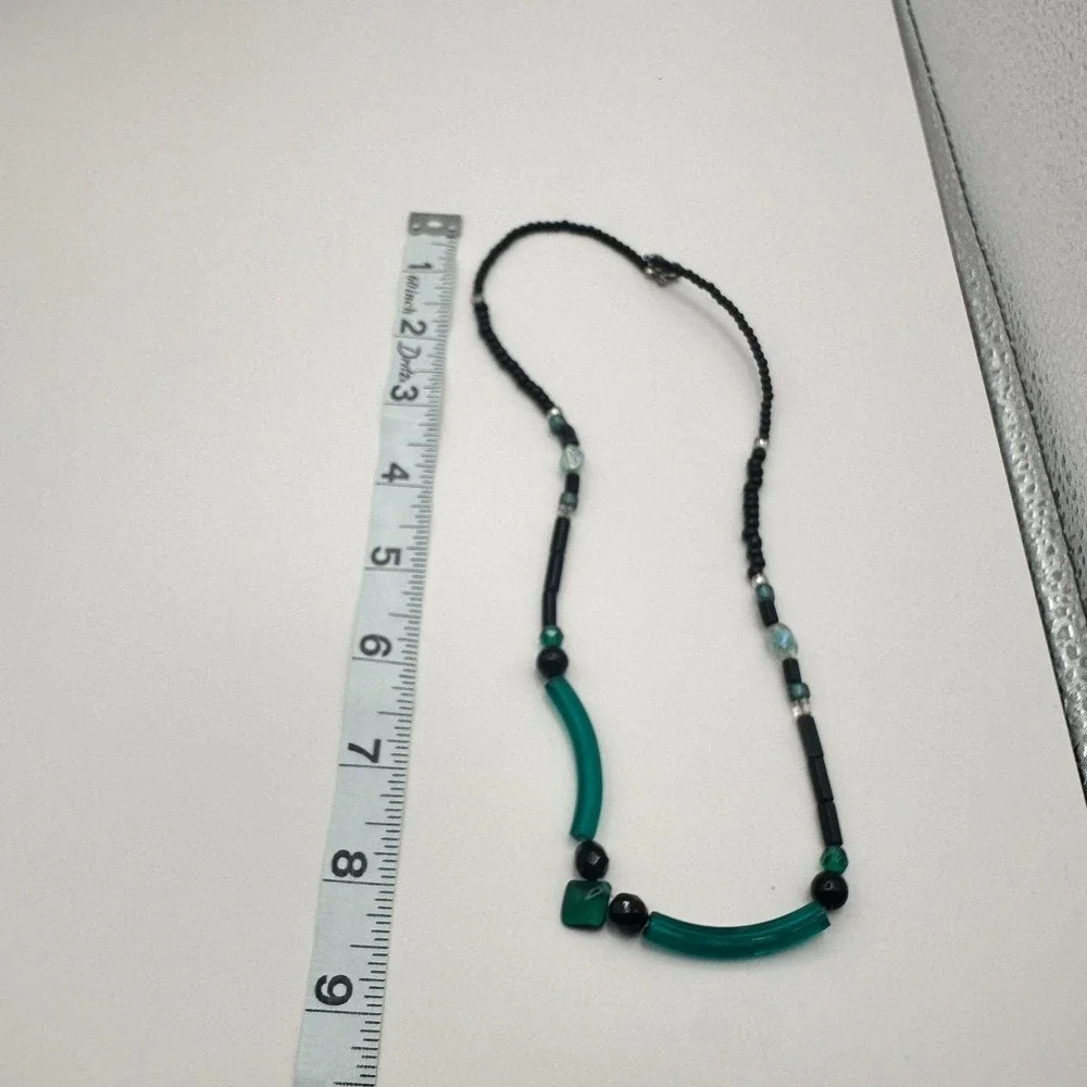 Vintage 80s Glass Bead‎ Necklace Deco Style Geometric Statement Fashion Jewelry